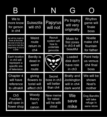 DELTARUNE chapter 3-4 Bingo Card