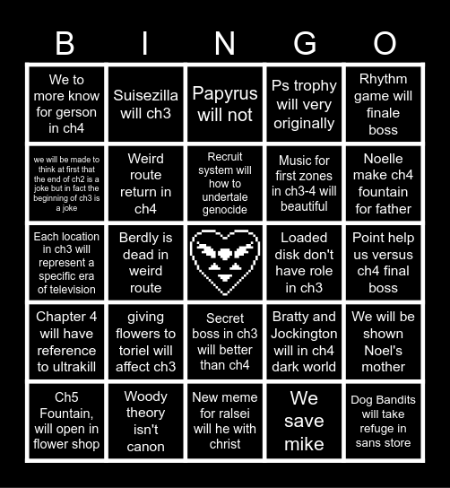 DELTARUNE chapter 3-4 Bingo Card