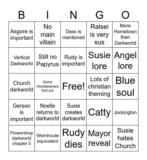 Deltarune Chapter 4 Bingo Card