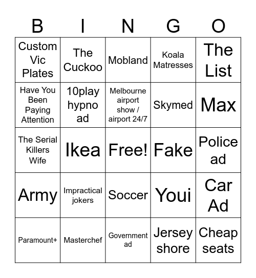 10play bongo Bingo Card