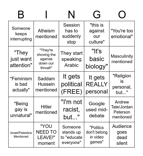 Debate Night Bingo Card