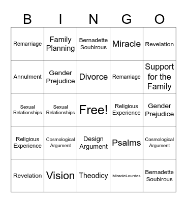 Philosophy and Ethics Bingo Card
