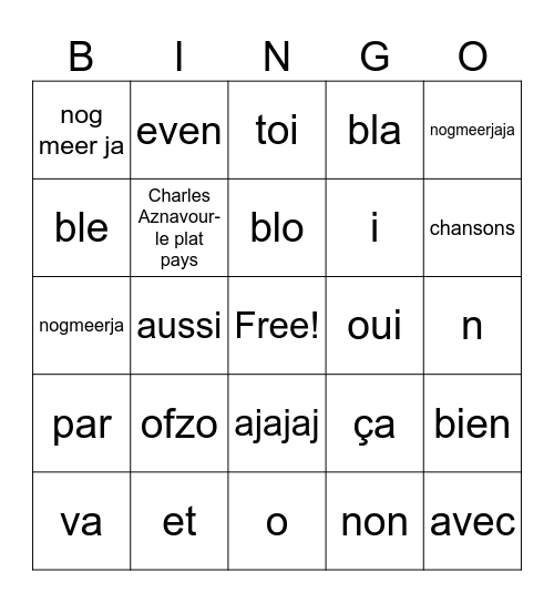 Franse liedjes bingo Card