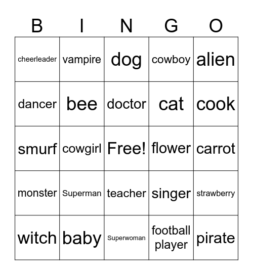 Costumes Bingo Card