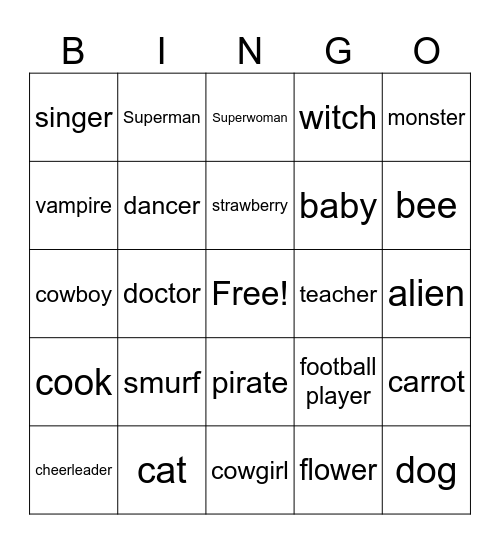 Costumes Bingo Card