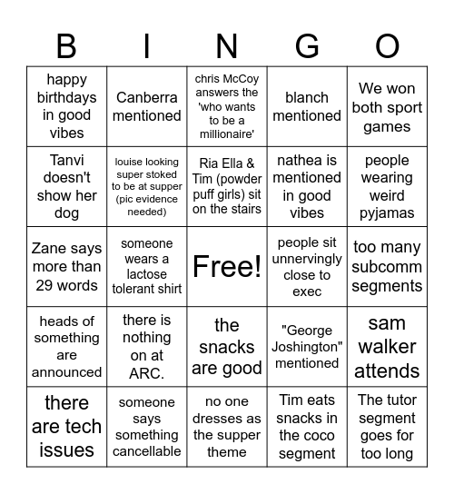 Supper Bingo Card