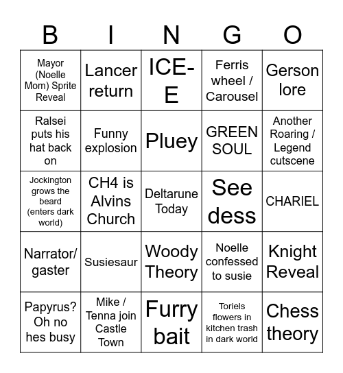 Deltarune 3-4 1 Bingo Card