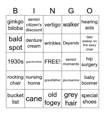 Old Age Bingo Card