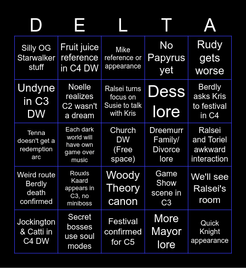 DELTARUNE Chapters 3 & 4 Bingo Card