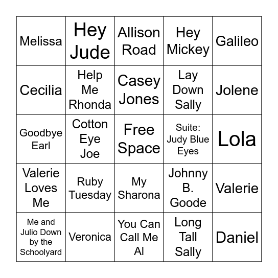 NAMES Bingo Card