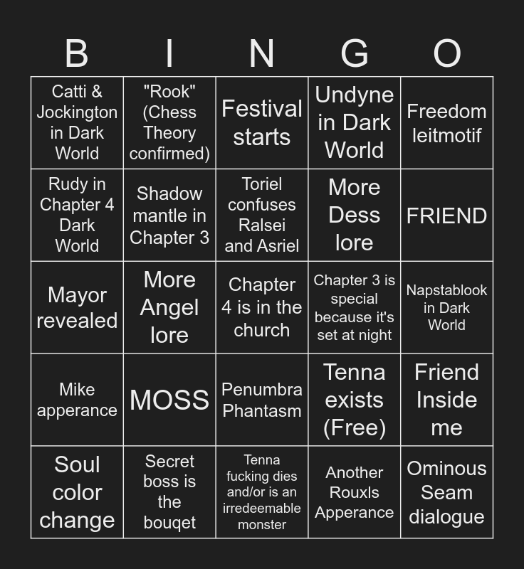 Deltarune Chapter 3 & 4 Bingo! Bingo Card