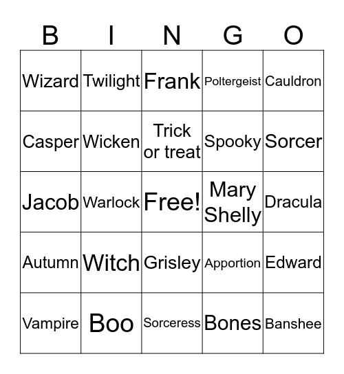 Halloween Bingo Card