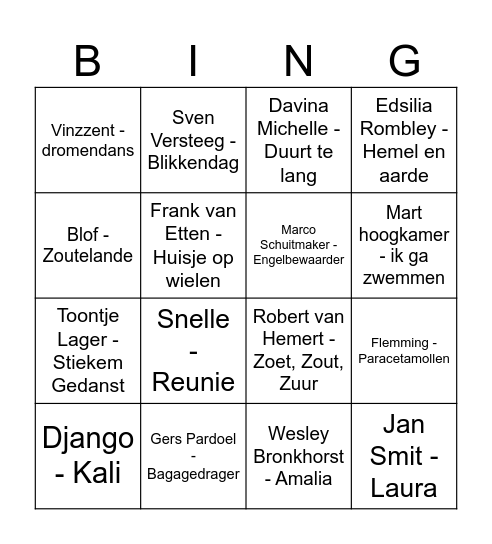 Hollandse hits Bingo Card