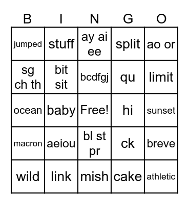 Word Study Bingo Card