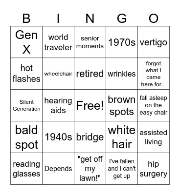 Old Age Bingo Card