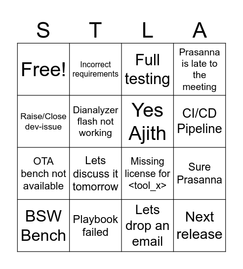 STLA CPS Meeting Bingo Card