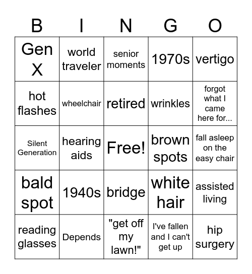Old Age Bingo Card