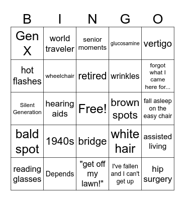 Old Age Bingo Card