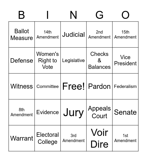Civics Review Bingo Card