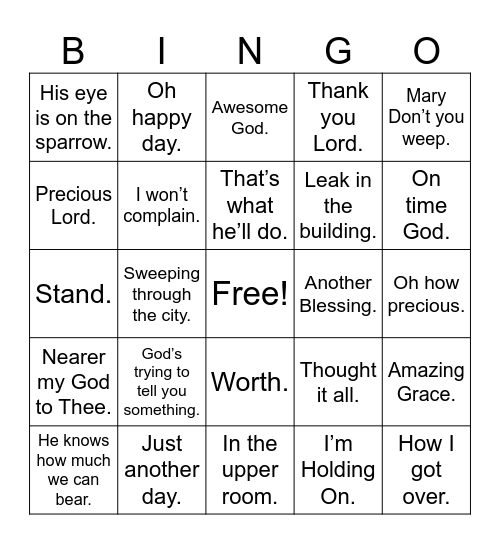 Ebenezer Senior Gospel Bingo Card