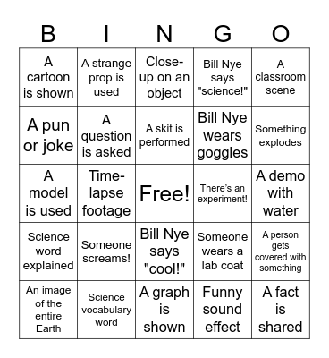 Bill Nye Bingo Card