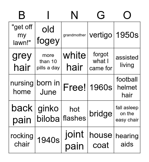 Old Age Bingo Card