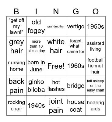 Old Age Bingo Card