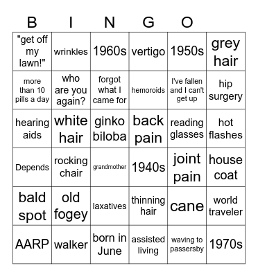 Old Age Bingo Card
