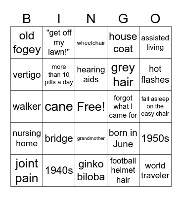 Old Age Bingo Card