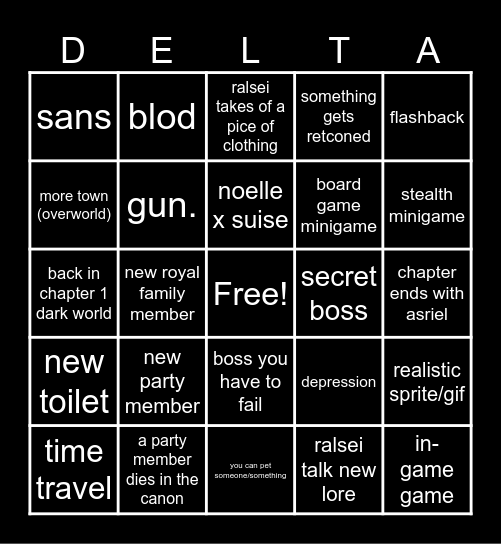 Deltarune chapter 3 Bingo Card