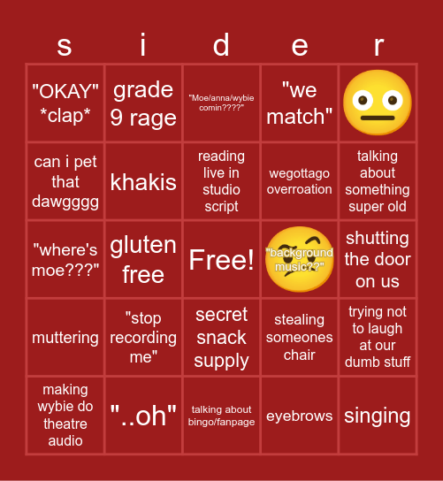 mr sider bingo 2.0 Bingo Card