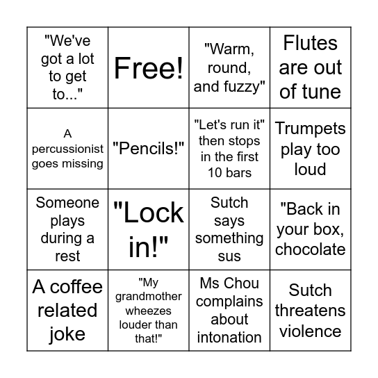BAND BINGO Card