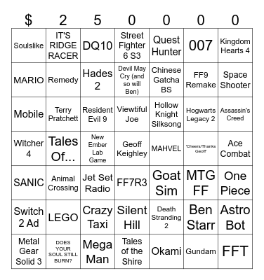 Summer Geoff Fest 25 Bingo Card