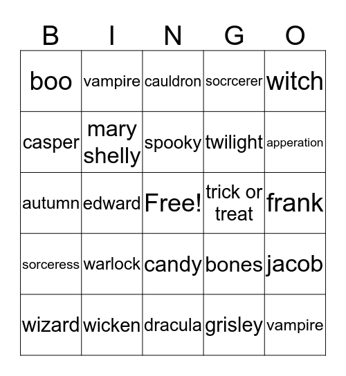 Halloween Bingo Card