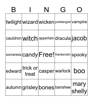 Holloween Bingo Card