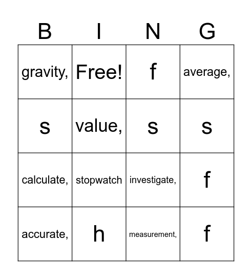 Untitled Bingo Card