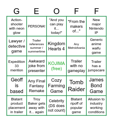 Summer Games Fest 2025 Bingo Card