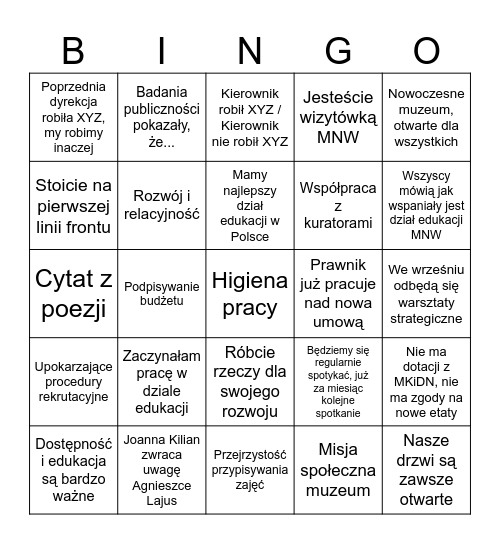 Muzealne bingo Card