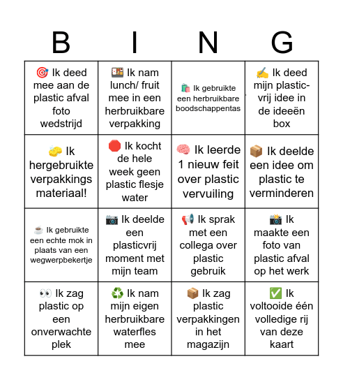 Plastic afval challenge 2025 Bingo Card