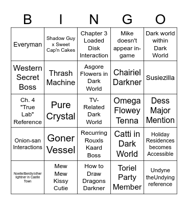 Deltarune 3+4 Predictions >:D Bingo Card