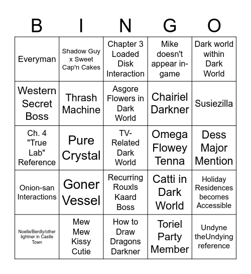 Deltarune 3+4 Predictions >:D Bingo Card