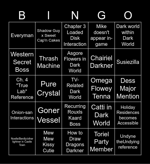 Deltarune 3+4 Predictions >:D Bingo Card