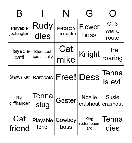Deltaruna Chapter 3+4 bingo Card