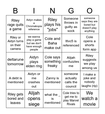 the council bingo Card