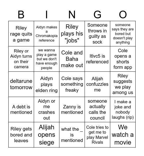 the council bingo Card