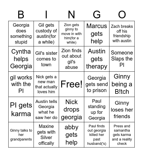 Ginny and Georgia(season 3) bingo Card