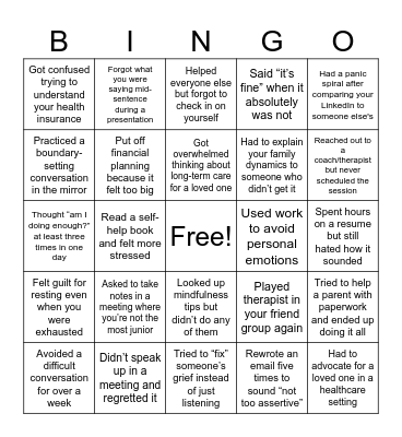 Sam Time Bingo Card