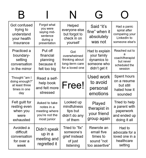 Sam Time Bingo Card