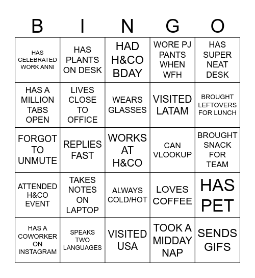 OPS TEAM MONDAY MORNING Bingo Card