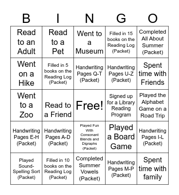 Summer Packet 1 Bingo Card